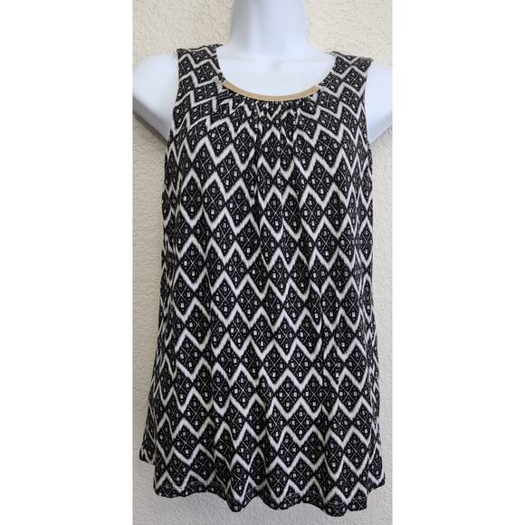 H&M Black Gray Chevron Strip Pleated Bodice Sleeveless Top XS Lightweight Lined - Picture 1 of 6